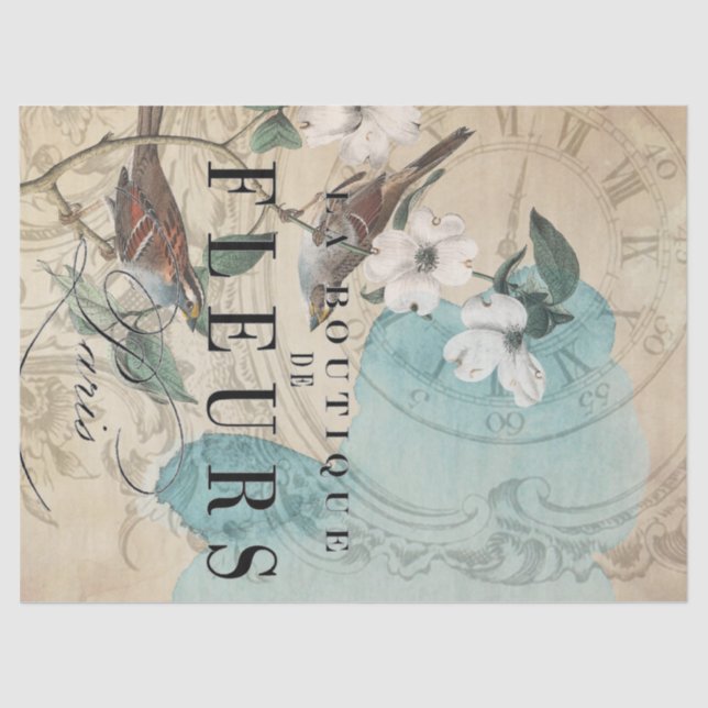 Papel De Seda Hoja de Decoupage del pájaro del boutique del La (Anverso)