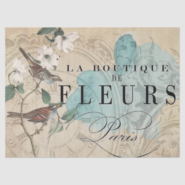 Papel De Seda Hoja de Decoupage del pájaro del boutique del La (Anverso)