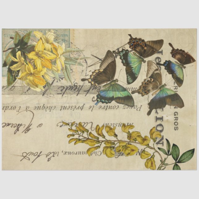 Papel De Seda Hoja de descomposición de mariposas amarillas flor (Anverso)