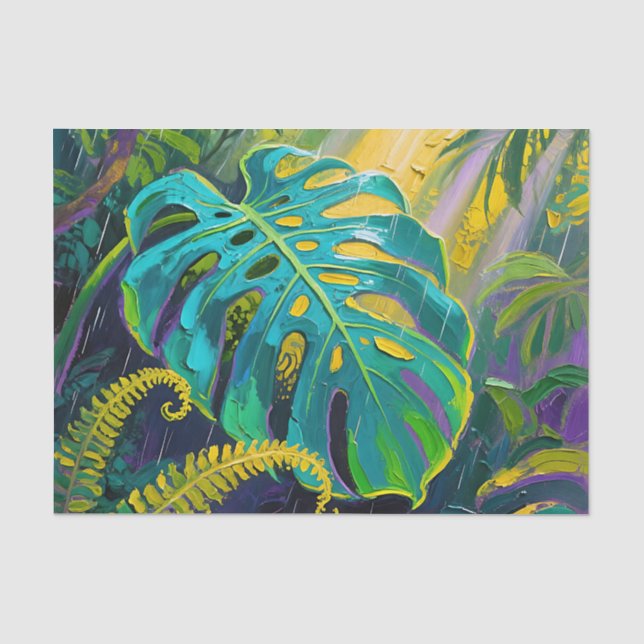 Papel De Seda Hoja de Monstera Selva Lluvia (Anverso)