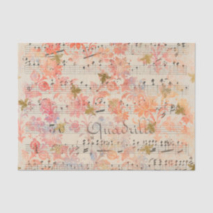Papel De Seda Hoja de música antigua vintage acuarela floral