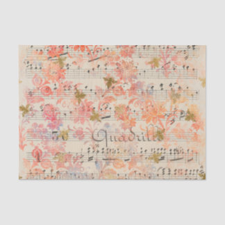 Papel De Seda Hoja de música antigua vintage acuarela floral