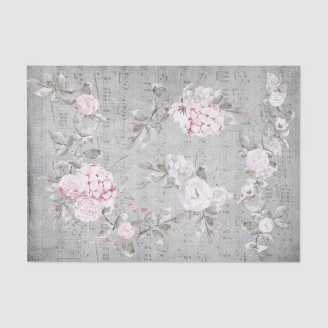 Papel De Seda hoja de música floral rosa gris (Anverso)