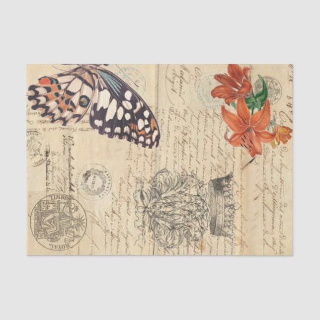 Papel De Seda Hoja dejada mariposa de Boho Decoupage (Anverso)