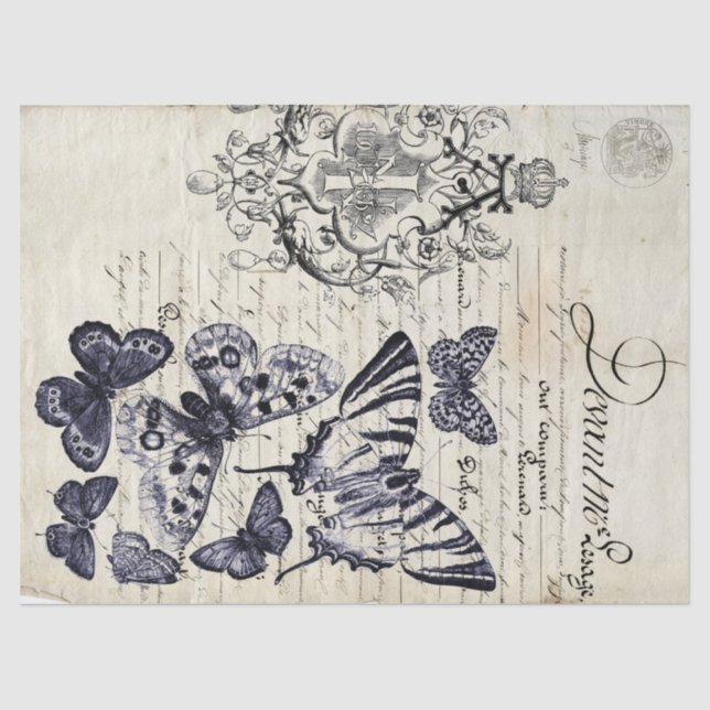 Papel De Seda Hoja del collage de la mariposa de la escritura (Anverso)