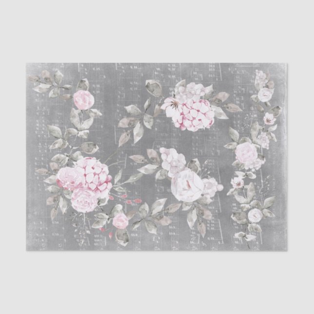 Papel De Seda hoja gris rosa de música floral (Anverso)