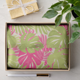 Papel De Seda Hoja tropical de monstera vibrante y audaz rosa y