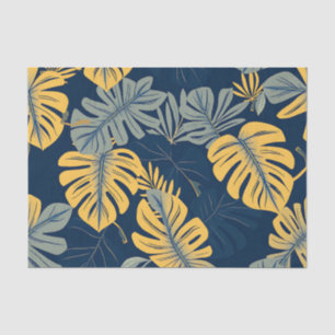 Papel De Seda Hoja Tropical Moderna de Monstera Azul Marino Dora