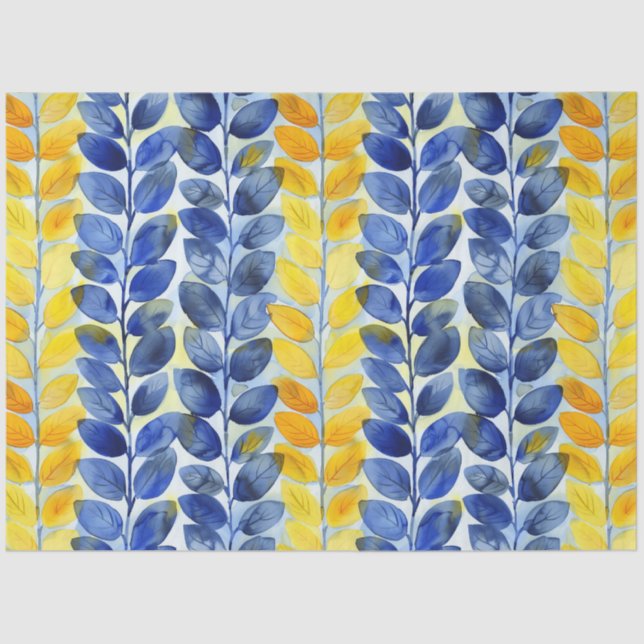 Papel De Seda Hojas amarillas y azules (Anverso)