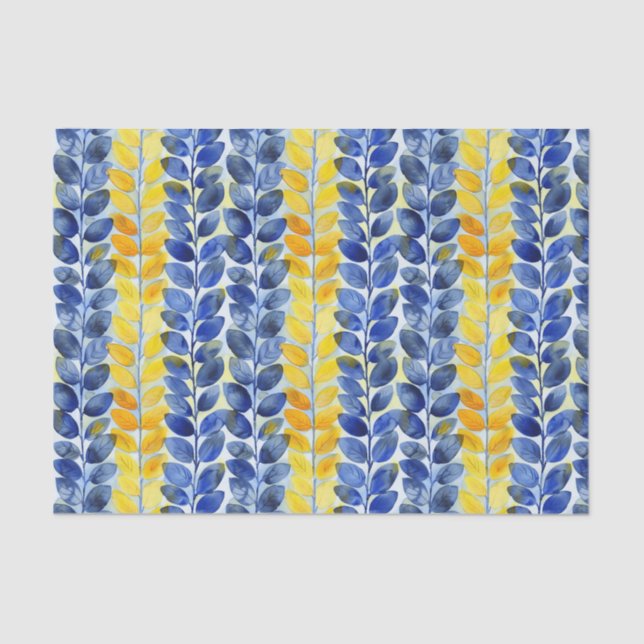 Papel De Seda Hojas amarillas y azules (Anverso)