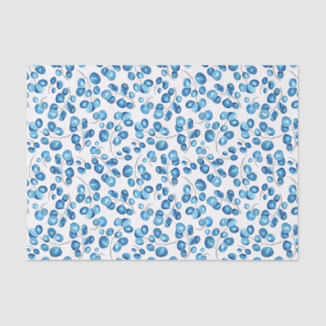 Papel De Seda Hojas azul marino sobre blanco (Anverso)