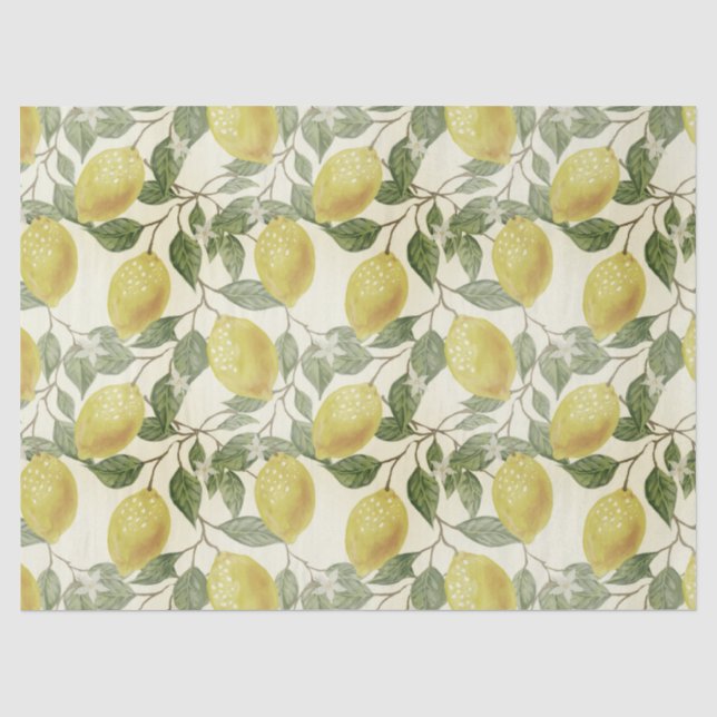 Papel De Seda Hojas Botánicas de Limones Vintage (Anverso)