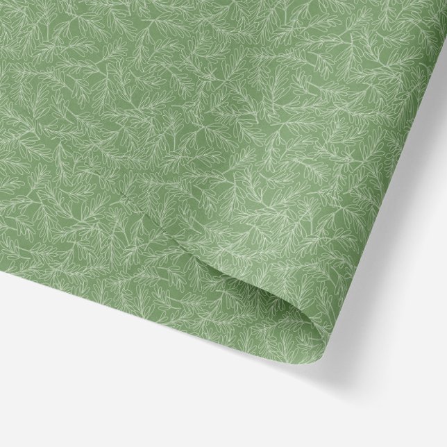 Papel De Seda Hojas botánicas de textura verde y blanca (texture pattern created with hand drawn line leaves in green background tissue paper)