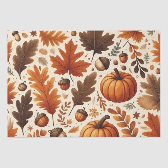 Papel De Seda hojas/calabazas/bellotas clásicas Otoño (Anverso)