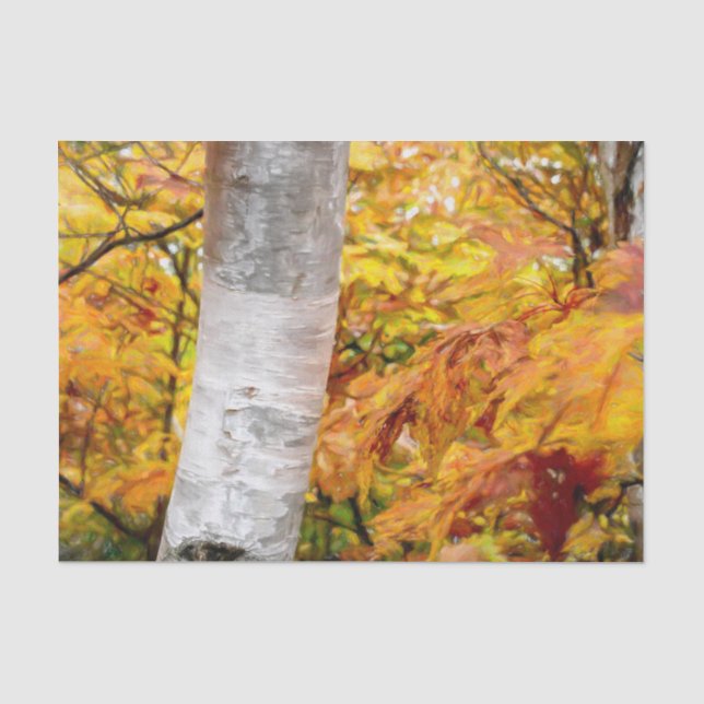 Papel De Seda Hojas de bosque pintadas de amarillo otoñal abedul (Anverso)