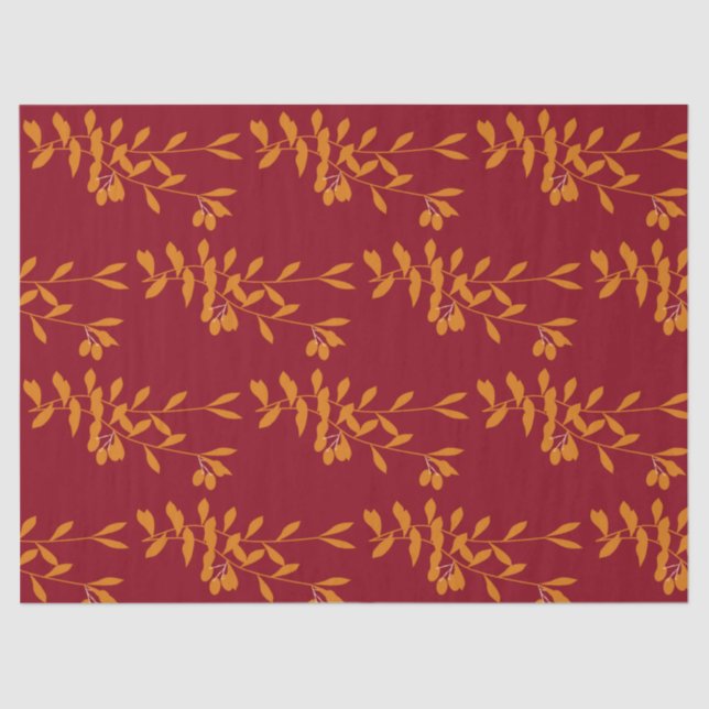 Papel De Seda hojas de la rama de silueta naranja en rojo (Anverso)