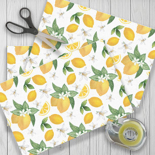 Papel De Seda Hojas de limones amarillos flores blancas rústico