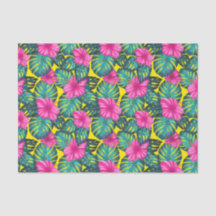 Hojas de Monstera e Hibiscus, rosa Verde azulado e