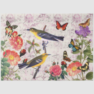 Papel De Seda Hojas de Música Decoupage Flores Pájaros Amarillos