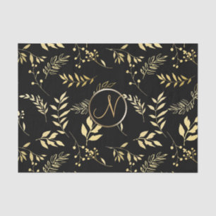 Papel De Seda Hojas de oro negro Monograma de letra inicial chic