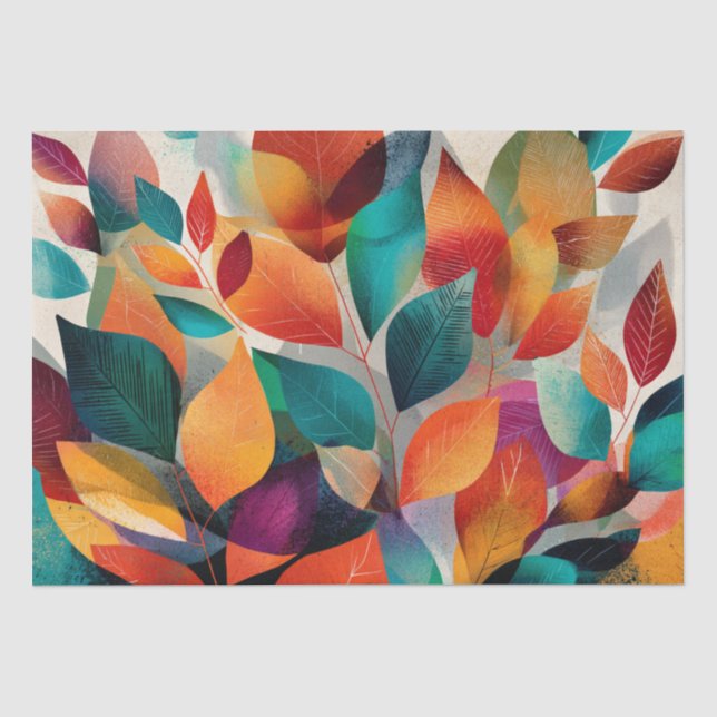 Papel De Seda Hojas de otoño abstractas vibrantes (Anverso)