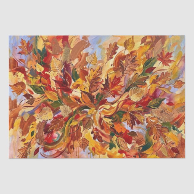 Papel De Seda Hojas de otoño abstractas vibrantes (Anverso)