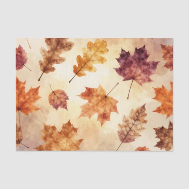 Papel De Seda Hojas de otoño acuarela patrón de otoño (Anverso)