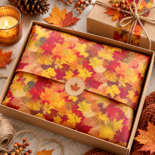 Papel De Seda Hojas de otoño en acuarela - Patrón vintage de oto