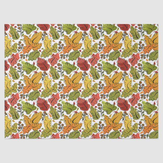 Papel De Seda Hojas de otoño en oro, verde y rojizo marrón (Anverso)