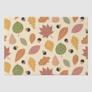 Papel De Seda Hojas de otoño terrosas con bellotas sobre beige