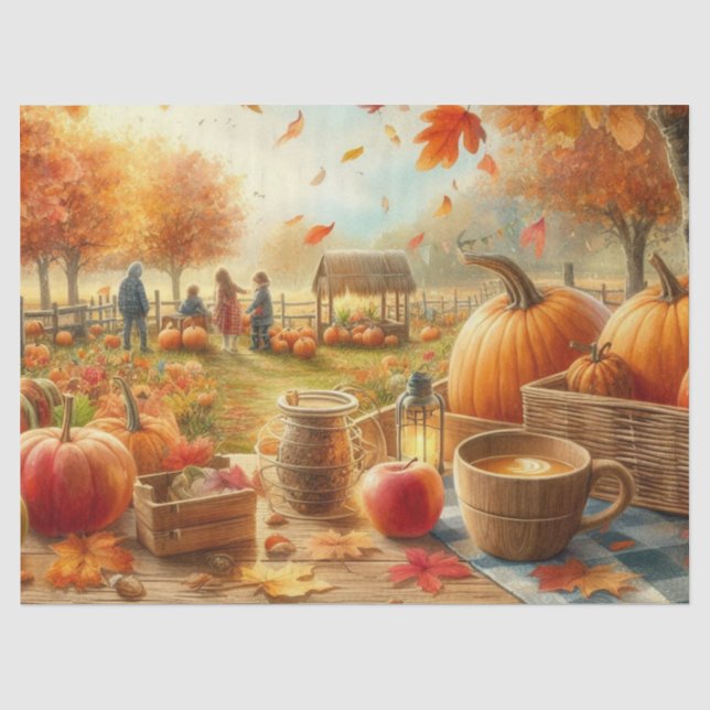 Papel De Seda Hojas de Otoño y Calabazas Decoupage (Anverso)