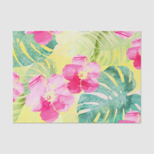 Papel De Seda Hojas de Palma Tropicales y Flores de Hibisco