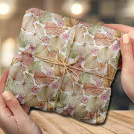 Papel De Seda Hojas de palma y rosas acuarela