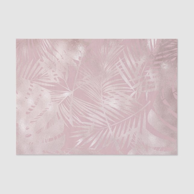 Papel De Seda Hojas de palmeras tropicales botánicas rosadas de  (Anverso)