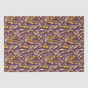 Papel De Seda Hojas doradas y granadas moradas
