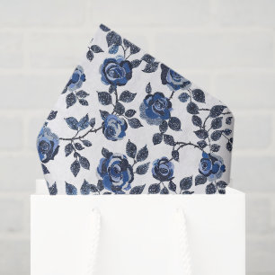 Papel De Seda Hojas Florales Blancas Azules Cumpleaños