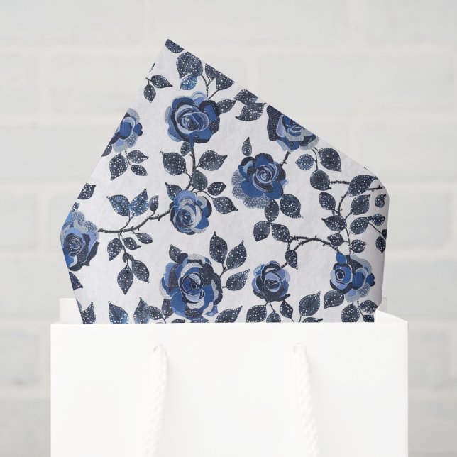 Papel De Seda Hojas Florales Blancas Azules Cumpleaños (Bolsa de regalo)