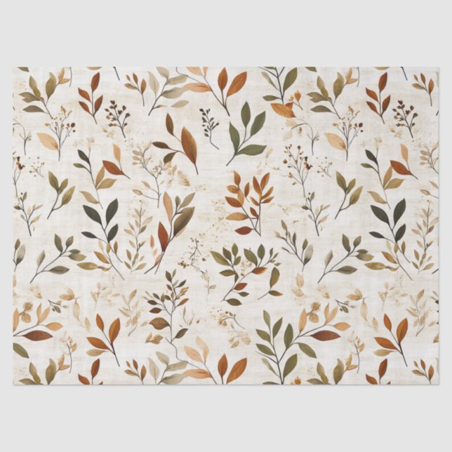 Papel De Seda Hojas Marrones Rústicas sobre Fondo Crema (Anverso)