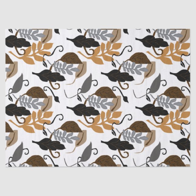 Papel De Seda Hojas negras grises del neutral de Brown (Anverso)