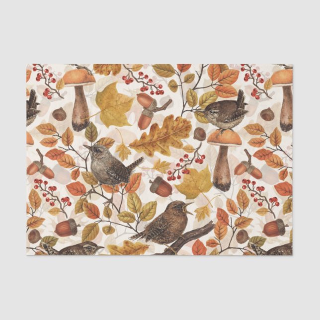 Papel De Seda Hojas otoñales, bayas, setas y venas (Anverso)