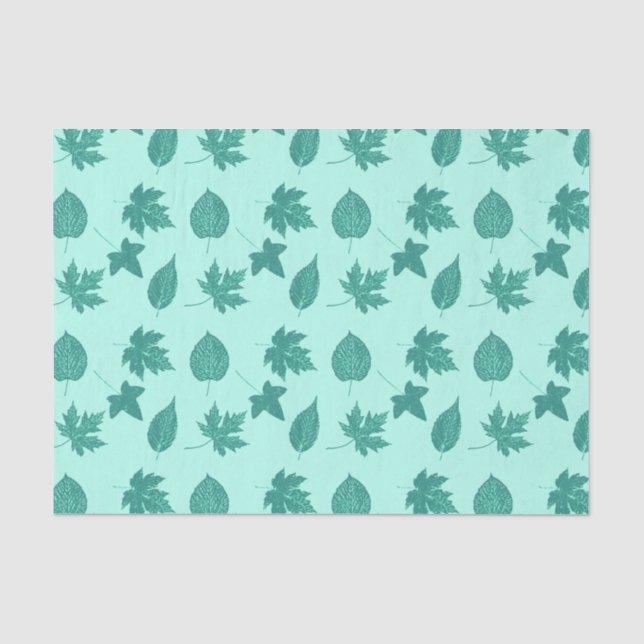 Papel De Seda Hojas otoñales - turquesa y aqua (Anverso)