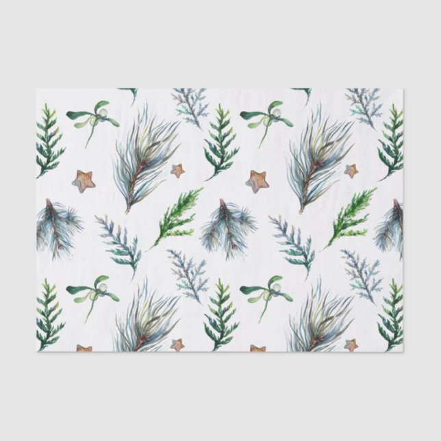 Papel De Seda Hojas rústicas botánicas de pino del bosque (Anverso)