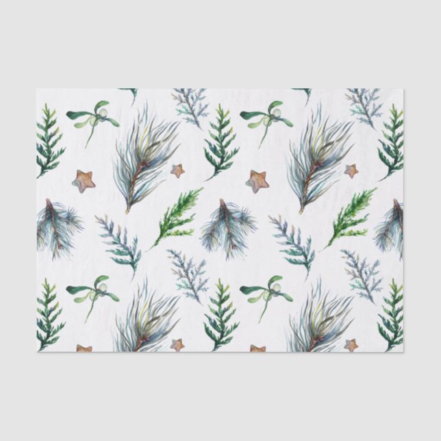 Papel De Seda Hojas Rústicas Botánicas de Pino Selvático (Anverso)
