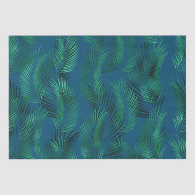 Papel De Seda Hojas tropicales azules verdes (Anverso)