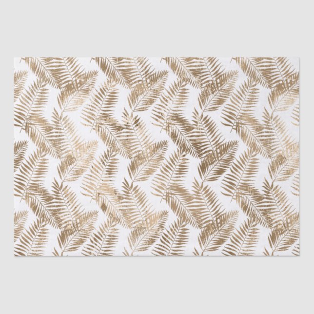 Papel De Seda Hojas tropicales blancas de oro (Anverso)