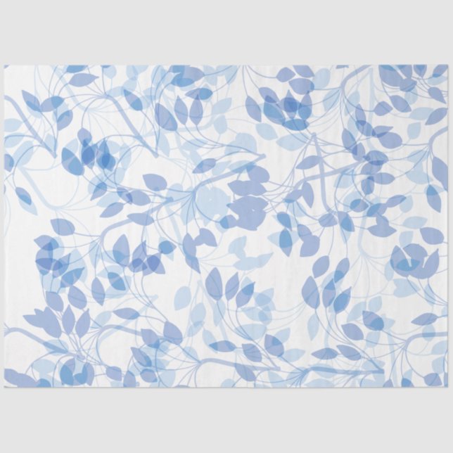 Papel De Seda Hojas tropicales blancas y azules modernas (Anverso)