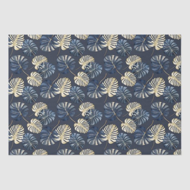 Papel De Seda Hojas tropicales de oro azul (Anverso)
