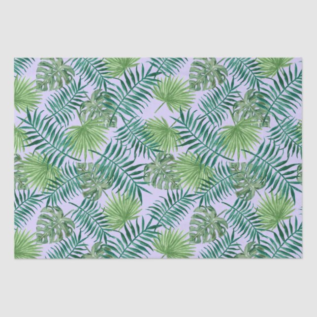 Papel De Seda Hojas tropicales de palmeras patrón púrpura verde (Anverso)