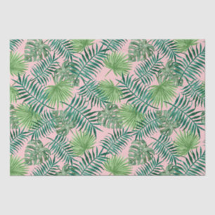 Papel De Seda Hojas tropicales de palmeras patrón rosa verde