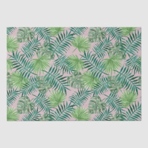 Papel De Seda Hojas tropicales de palmeras patrón rosa verde